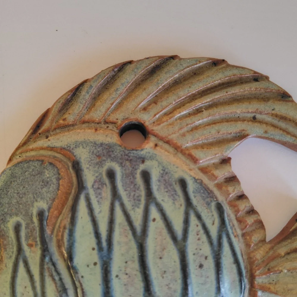 Handcrafted Green Ceramic Fish Wall Accent - Decorative Fish Plaque 8x8